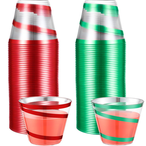 Gejoy 100 Pcs 9 oz Rimmed Swirl Plastic Cups Disposable Wine Cups Hard Plastic Drinking Cups Clear Cups Elegant Wedding Tumblers for Gathering Holiday Party Supplies (Red, Green) Gejoy 100 Pcs 9 oz Rimmed Swirl Plastic Cups Disposable Wine Cups Hard Plastic Drinking Cups Clear Cups Elegant Wedding Tumblers for Gathering Holiday Party Supplies (Red, Green)