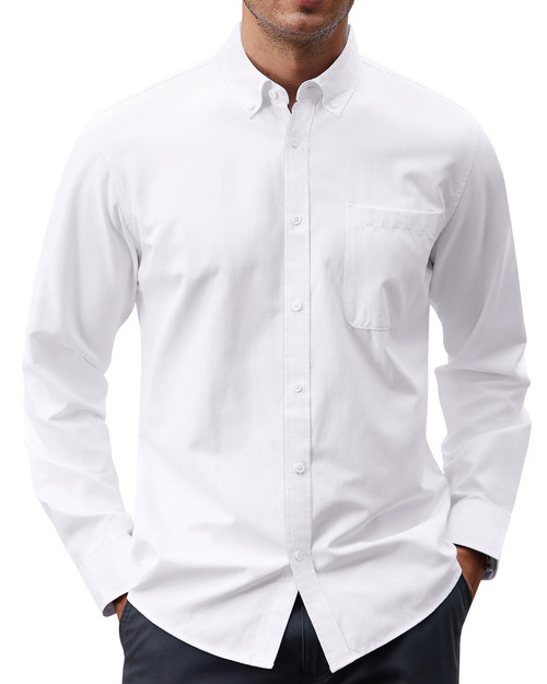 J.VER Men's Oxford Shirt Long Sleeve Button Up Shirts Solid Casual Formal Shirts with Pocket A-White 2XL-Tall