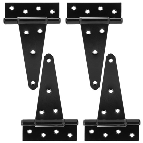 HILLMASTER 6 Inch T-Strap Heavy Duty Shed Door Hinges Gate Strap Hinges Black Tee Hinge Wrought Hardware for Wooden Fences,Yard,Barn Door,Rustproof (4 Pack)