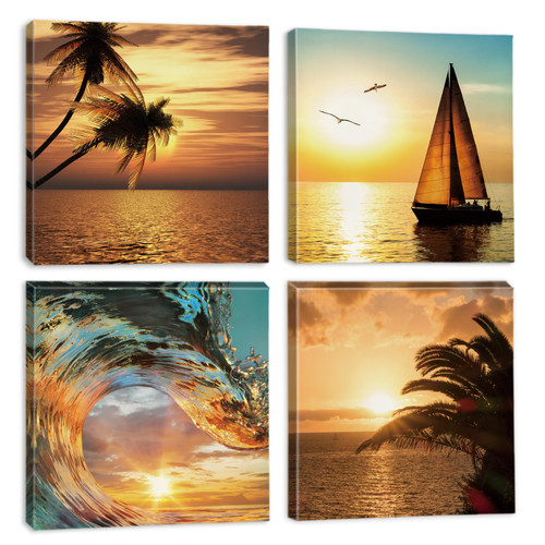 Ohok 4 Panels Modern Prints Artwork Pictures Photo Paintings Print on Canvas Wall Art for Home Walls Decor Stretched and Framed Ready to Hang (Sunset Sea Waves) Ohok 4 Panels Modern Prints Artwork Pictures Photo Paintings Print on Canvas Wall Art for Home Walls Decor Stretched and Framed Ready to Hang (Sunset Sea Waves)