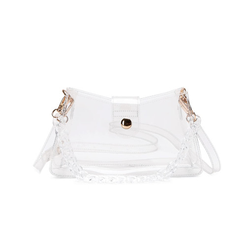 LAM GALLERY Women's PVC Clear Purse See Through Designs Chain Handbag for Working Sports Stadium Approved Clear Bag- Resin Chain