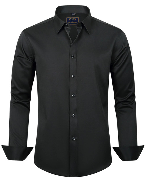 J.VER Men's Dress Shirts Solid Long Sleeve Stretch Wrinkle-Free Shirt Regular Fit Casual Button Down Shirts Black Large J.VER Men's Dress Shirts Solid Long Sleeve Stretch Wrinkle-Free Shirt Regular Fit Casual Button Down Shirts Black Large