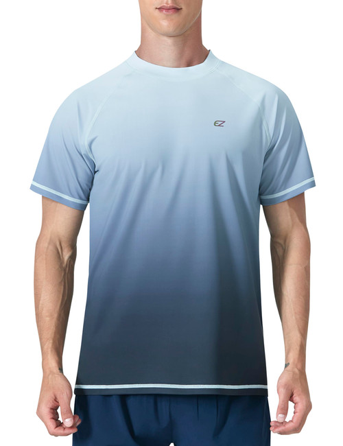 Men's Swim Shirts Rash Guard UPF 50+ UV Sun Protection T-Shirt Quick Dry Fishing Beach T Shirts Short Sleeve(GreyGradient,3XL)