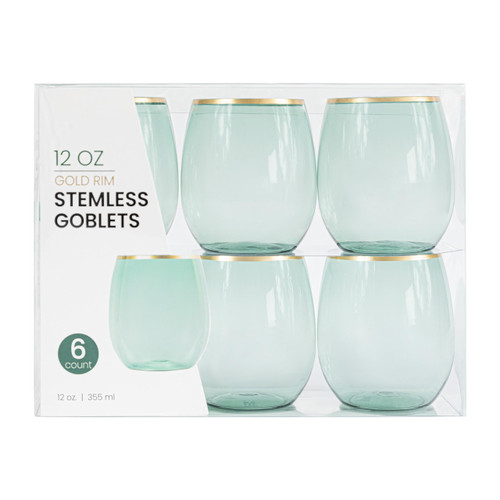 PLASTICPRO 12 Pack Green With Gold Rim Plastic Wine Glasses Stemless Disposable 12 oz BPA Free Shatterproof Plastic Wine Cups Wine Glasses for Parties PLASTICPRO 12 Pack Green With Gold Rim Plastic Wine Glasses Stemless Disposable 12 oz BPA Free Shatterproof Plastic Wine Cups Wine Glasses for Parties