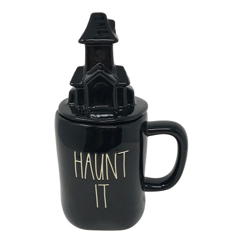 Rae Dunn Ceramic Halloween Mug with Decorative Lid (Haunt It If You've Got It)