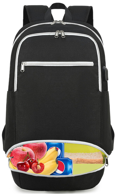 Lunch Backpack for Women Men Insulated Cooler Backpack 15.6 College Laptop Backpack with USB Port Nurse Backpack Teacher Work Bag(Black)