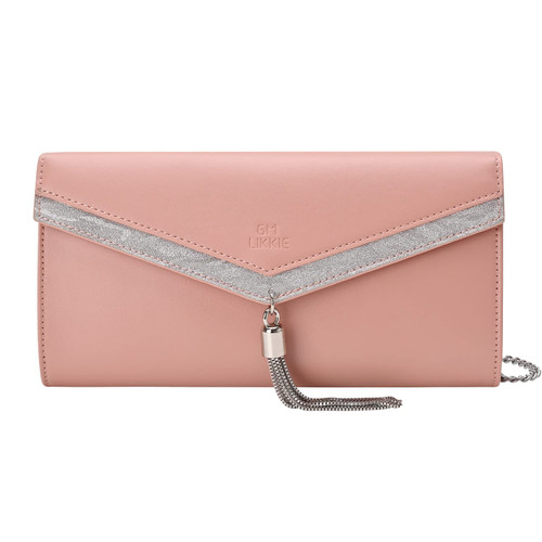 GM LIKKIE Clutch Purse for Women, Envelope Evening Clutch Handbag, Crossbody Foldover PU Leather Shoulder Bag (Pink)