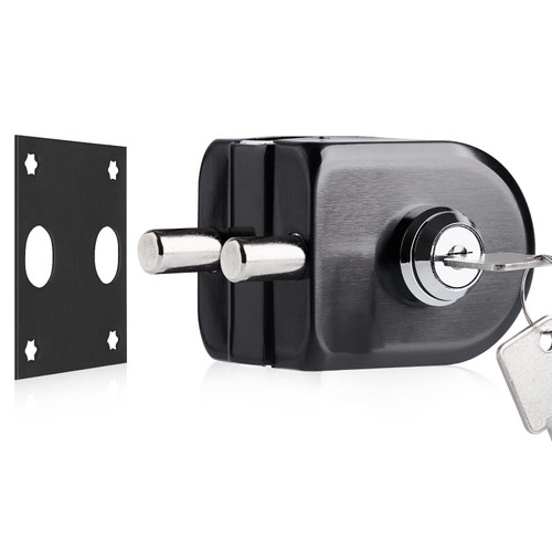 Ranbo 304 Stainless Steel Commercial-Home 10 mm -12 mm Glass Door Anti-Theft Security Lock? Double Swing Hinged Frameless Push Sliding Gate Lock with 3 Keys-Brushed Black(LE-30A)