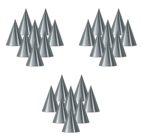 Beistle 24 Piece Silver Cone Hats Birthday Party Supplies, 6.75"
