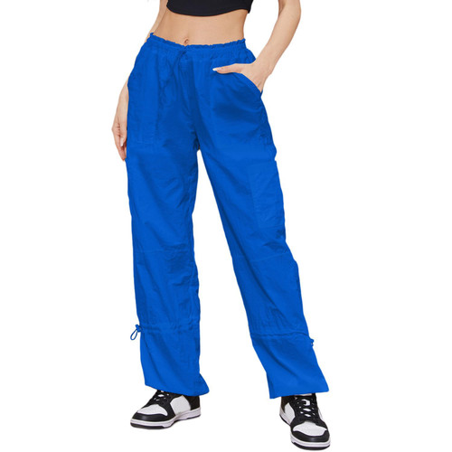 MIRJXB Cargo Pants Women Parachute Pants for Women Baggy Drawstring Elastic Low Waist Ruched Cargo Pants Multiple Pockets Jogger Y2K Pants Cobalt Blue
