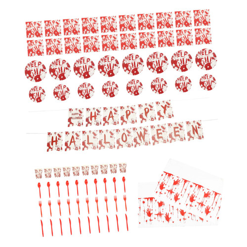 BESTOYARD 1 Set Blood Handprint Cutlery Dinner Paper Napkin Halloween Party Decoration Halloween Party Paper Plates Disposable Plate Halloween Props Halloween Decor Paper Tableware for Party