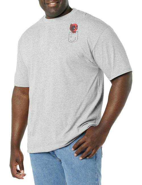 Marvel Big & Tall Classic Pocket Deadpool Men's Tops Short Sleeve Tee Shirt, Athletic Heather, XX-Large