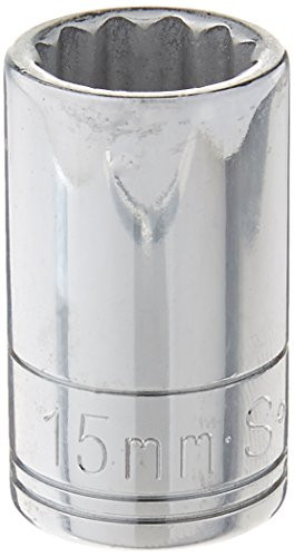 SK Hand Tool 40315 12 Point 15mm Standard Drive Socket, 1/2-Inch, Chrome