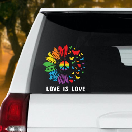 Sunflower Butterfly Love is Love Car Decals Stickers Gay Pride Decal LGBT Rainbow Equality Lesbian Car Stickers Bumper Sticker for Cars Funny Vinyl Decal Truck Window Laptop Decals