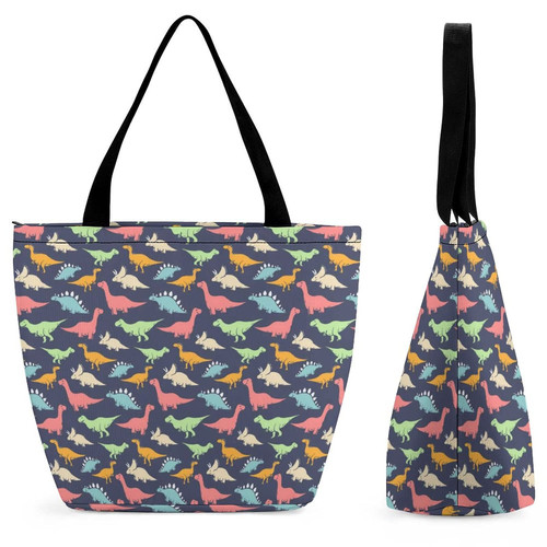 Colored Dinosaurs Women's Tote Bags Large Handbags Casual Shoulder Bag For Shopping Outdoor Activity