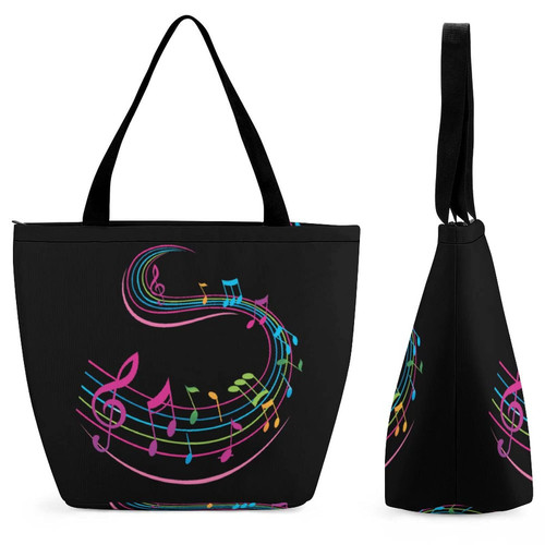 Colorful Music Note Women's Tote Bags Large Handbags Casual Shoulder Bag For Shopping Outdoor Activity