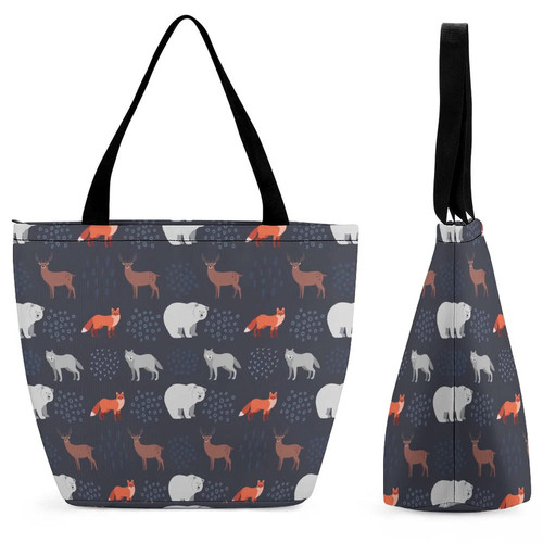 Fox Bear Deer Wolf Women's Tote Bags Large Handbags Casual Shoulder Bag For Shopping Outdoor Activity