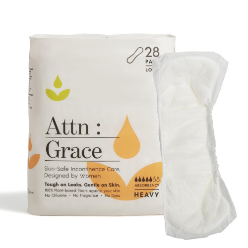 Attn: Grace Heavy Incontinence Pads for Women (28-Pack) - High Absorbency Sensitive Skin Protection for Heavy Bladder Leaks or Postpartum/Discreet, Breathable, & Plant-Based Attn: Grace Heavy Incontinence Pads for Women (28-Pack) - High Absorbency Sensitive Skin Protection for Heavy Bladder Leaks or Postpartum/Discreet, Breathable, & Plant-Based