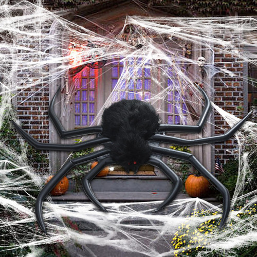 Halloween Inflatable Spider, Hairy Black Spider, Scary Giant Spider, Props for Halloween Yard Decorations Party Decor