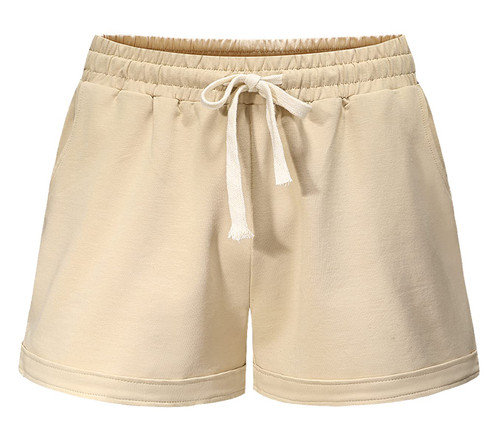 Fuwenni Women's Plus Size Shorts Summer Casual Elastic Waist Comfy Cotton Beach Shorts with Drawstring Khaki XXL