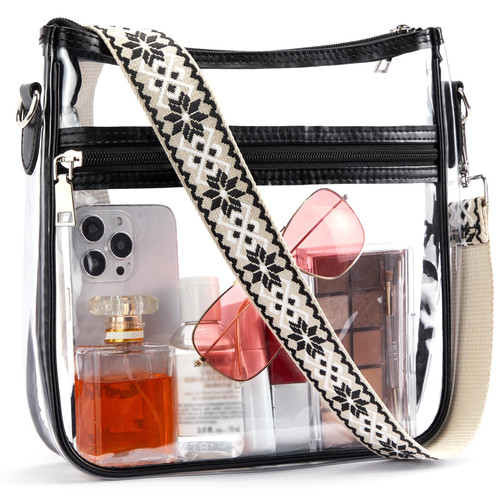 BOSTANTEN Clear Crossbody Bag Stadium Approved Clear Purses for Women Men with Guitar Strap for Concerts Sports Events