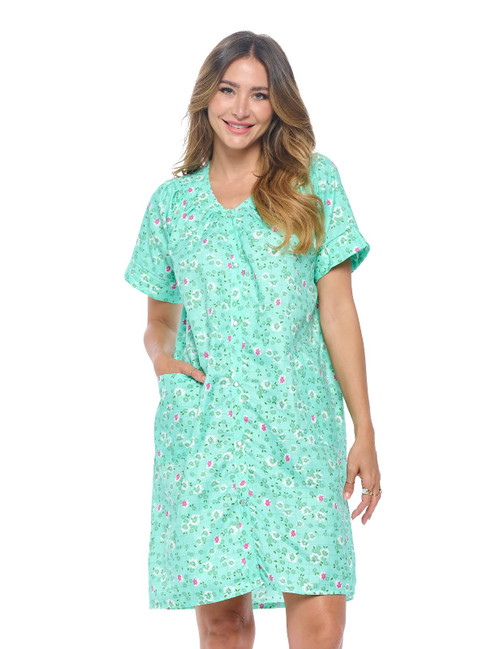 Casual Nights Women's Snap front House Dress Short Sleeve Woven Duster Housecoat Lounger Robe, Floral Green, XX-Large