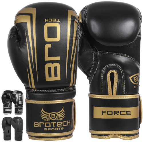 Brotech Force Boxing Gloves for Men & Women, Training, Sparring, Punching, Heavy Bag, Focus Mitts Pads Workout - Kickboxing, Muay Thai, MMA - Multi Layered with Ventilated Palm (16 Oz, Black Gold)