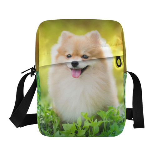 Sinestour Pomeranian Dog Messenger Bag for Women Men Crossbody Shoulder Bag Cute Crossbody Bags Shoulder Handbags with Adjustable Strap for Men Women