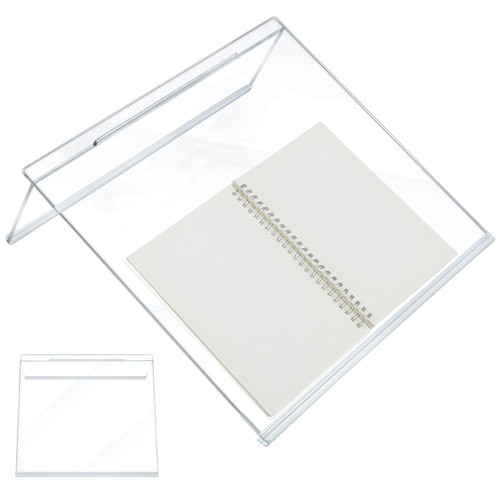 Geyoga 1 Pack Desk Slant Board for Writing Transparent Writing Stand Acrylic Writing Slope Board with 2 Pieces Silicone Anti Slip Sleeve for Drawing Table Book Desktop