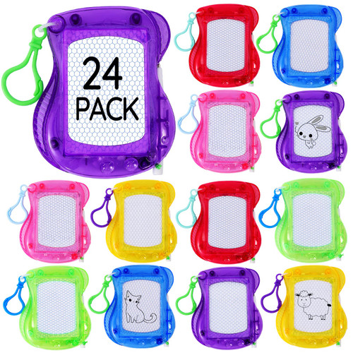 Jeffbaubl 24Pcs Mini Magnetic Drawing Board for Kids,Backpack Keychain Clip Doodle Boards,Small Erasable Doodle Sketch Writing Pad for Birthday Party Favors,Goodie Bag Filler,Classroom Prizes 6 Colors
