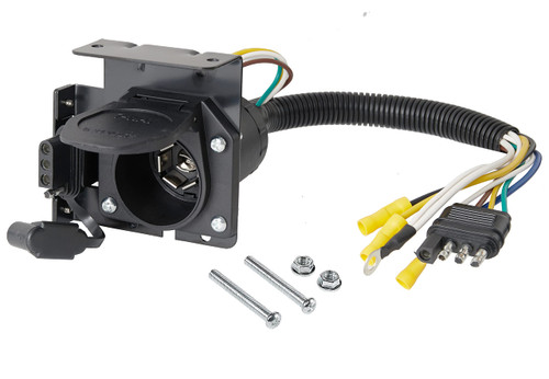 Oyviny 4-Way Flat to 7-Way Round Blade and 4 Way Trailer Wiring Harness Adapter Vehicle-Side 4 Pin to Trailer-Side 7 Pin and 4 Pin Dual-Output Connector with Mounting Bracket for Truck RV(Black)