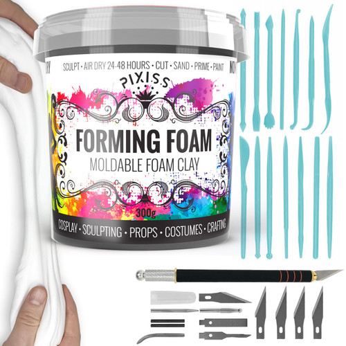 Moldable Cosplay Foam Clay (White) - Premium Modeling Foam Clay Air Dry, 300 Gram Cosplay Foam Sculpting Clay for Crafts - Flexible Air Drying Clay Foam - Sculpting Tool Kit for Detailing (White)