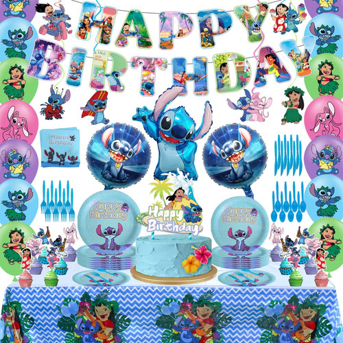 Stitch Birthday Party Supplies, Stitch Birthday Decorations Include Birthday Banner, Foil Balloons, Tablecloth, Plates, Napkins and Forks for Kids Stitch Birthday Party Supplies, Stitch Birthday Decorations Include Birthday Banner, Foil Balloons, Tablecloth, Plates, Napkins and Forks for Kids