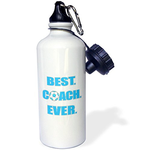 3dRose wb_181863_1 Best Coach Ever - Blue And White Sports Water Bottle, 21Oz, Multicolored