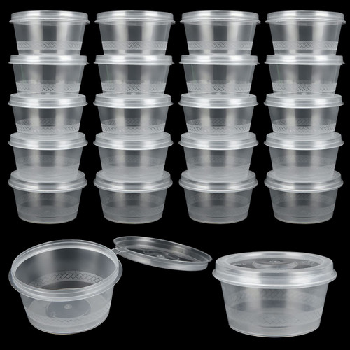 WOPPLXY 200 Pack 4 Oz Leak Proof Portion Cups with Lids, Plastic Condiment Souffle Containers with Attached Hinged Lid, Jello Shot Cups with Lids, Souffle Cups, Sauce Cups