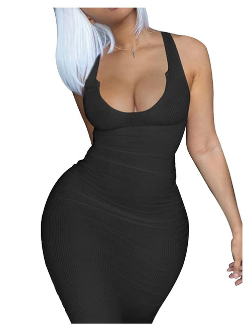 Mulisky Women's Sexy Bodycon Tank Dress Deep V Neck Sleeveless Ribbed Short Party Club Dress Black L Mulisky Women's Sexy Bodycon Tank Dress Deep V Neck Sleeveless Ribbed Short Party Club Dress Black L
