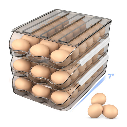 Egg Holder for Refrigerator, Rolling Egg Container for Refrigerator with Detachable Lid, Stackable Egg Tray Organizer for Fridge - 3 Layer, Clear Egg Storage Dispenser (Grey? Egg Holder for Refrigerator, Rolling Egg Container for Refrigerator with Detachable Lid, Stackable Egg Tray Organizer for Fridge - 3 Layer, Clear Egg Storage Dispenser (Grey?