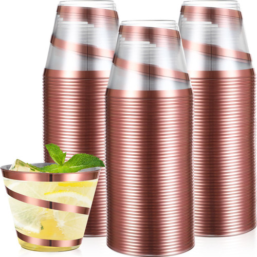 Gejoy 100 Pcs 9 oz Rimmed Swirl Plastic Cups Disposable Wine Cups Hard Plastic Drinking Cups Clear Cups Elegant Wedding Tumblers for Gathering Holiday Party Supplies (Rose Gold) Gejoy 100 Pcs 9 oz Rimmed Swirl Plastic Cups Disposable Wine Cups Hard Plastic Drinking Cups Clear Cups Elegant Wedding Tumblers for Gathering Holiday Party Supplies (Rose Gold)
