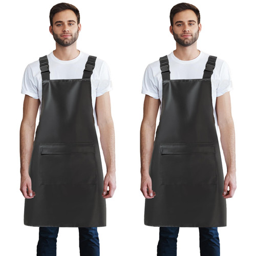 Black Waterproof Rubber Apron 2 Pack for Men Women Heavy Duty Chemical Resistant Work Apron with Adjustable Bib Apron for Dog Grooming Dishwashing Lab Butcher Cooking Kitchen