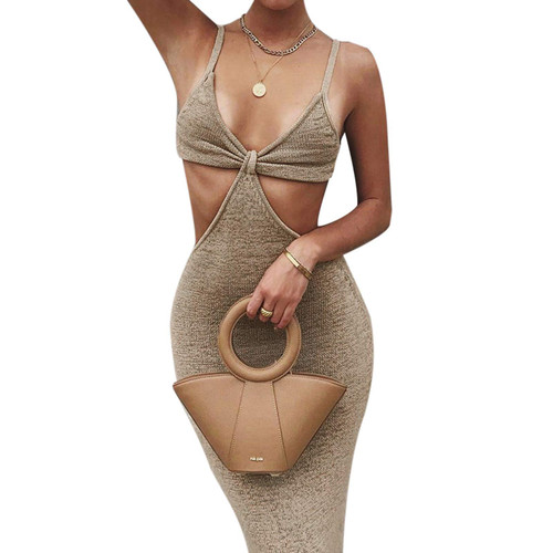 NUFIWI Womens Sexy Knitted Cut Out Spaghetti Strap Long Dresses Halter Neck Backless Maxi Dress Club Party Y2K Streetwear (B Khaki, S) NUFIWI Womens Sexy Knitted Cut Out Spaghetti Strap Long Dresses Halter Neck Backless Maxi Dress Club Party Y2K Streetwear (B Khaki, S)
