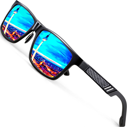 ATTCL Men's Hot Retro Driving Polarized Sunglasses Al-Mg Metal Frame Ultra Light (Black/Blue, 6560)