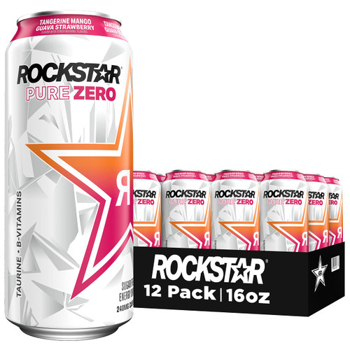 Rockstar Pure Zero Energy Drink, Tangerine Mango Guava Strawberryh, 0 Sugar, with Caffeine and Taurine, 16 Fl Oz (Pack of 12) (Packaging May Vary) Rockstar Pure Zero Energy Drink, Tangerine Mango Guava Strawberryh, 0 Sugar, with Caffeine and Taurine, 16 Fl Oz (Pack of 12) (Packaging May Vary)