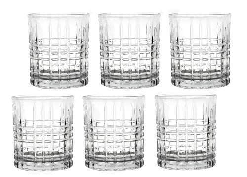 Lorren Home Trends Tall 11 Ounce Double Old Fashion Drinking Glass-Textured Cut Glass, Set of 6