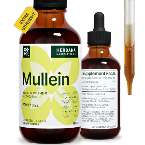Mullein Leaf 4 fl oz Liquid Extract - Natural Lung Cleanse & Detox Supplement - Respiratory Health and Immune Support Tincture - Family Size - High Potency Drops - 90-Day Supply Mullein Leaf 4 fl oz Liquid Extract - Natural Lung Cleanse & Detox Supplement - Respiratory Health and Immune Support Tincture - Family Size - High Potency Drops - 90-Day Supply