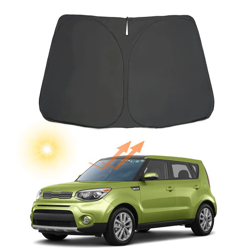 YOFAMO Auto Windshield Sun Shade Custom Fit for KIA Soul Base,(Plus),SUV 2014-2019 Foldable Car Front Window Sunshade Accessories Sun Visor Protector Reflective Cover Block UV Rays & Sun Heat(Black)
