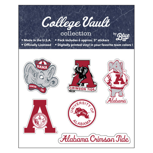 Reserve Collection by Blue 84 NCAA Alabama Crimson Tide 3 inch College Vault Vinyl Sticker 6-Pack, Alabama Crimson Tide Crimson, One Size