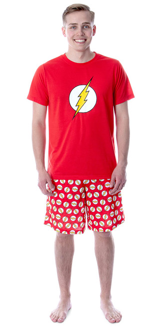 DC Comics Mens' The Flash Logo Short Sleeve Shirt Pajama Short Set (Large) Red