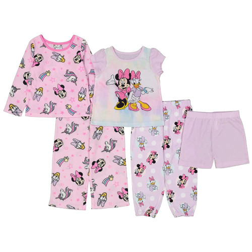 Disney Girls' Minnie Mouse 5-Piece Loose-Fit Pajamas Set, MINNIE FRIENDS & UNICORNS, 2T