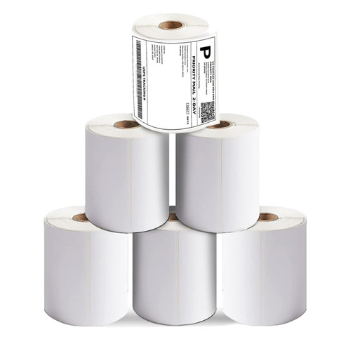 AKOLABEL 6 Rolls 4" x 6" Direct Thermal Labels, with Perforated line for Thermal Printers - Compatible Zebra & Rollo Printer Blank Thermal Direct Shipping Labels (4" x 6" - 220 Labels/Roll)
