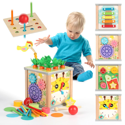 9-in-1 Activity Cube Wooden Montessori Toys for 1+ Year Old,12M+ Toddlers Educational Learning Toys, Carrots Harvest Game & Bead Maze in 1,First Birthday Gift for Baby Boys and Girls 9-in-1 Activity Cube Wooden Montessori Toys for 1+ Year Old,12M+ Toddlers Educational Learning Toys, Carrots Harvest Game & Bead Maze in 1,First Birthday Gift for Baby Boys and Girls